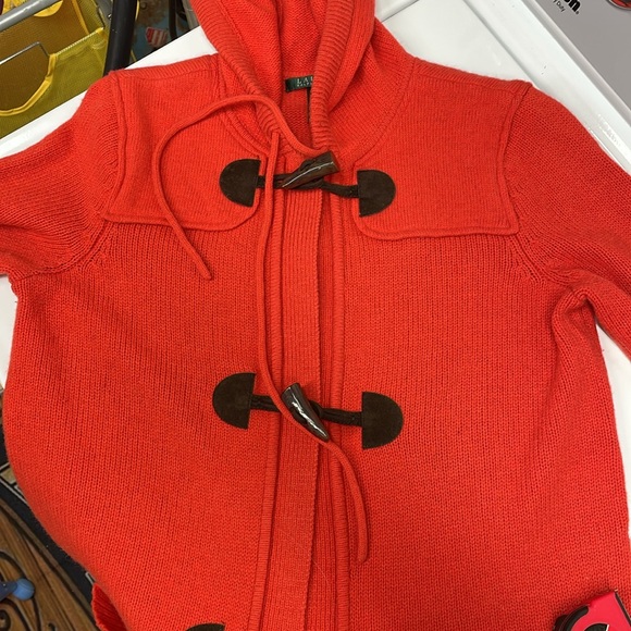 Ralph Lauren Orange Hooded Toggle Front lambswool blend Long Cardigan Size S - Picture 13 of 13